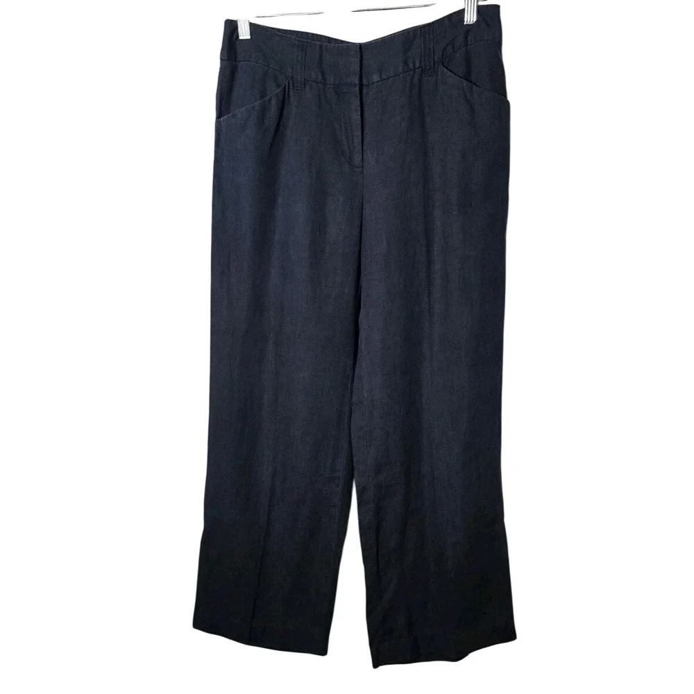 Michael Kors Linen Wide Leg Pants Women's Size 8‎ Blue Casual Summer Lagenlook
